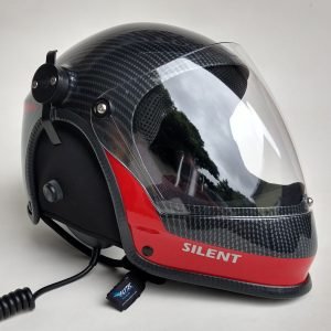 CAPACETE SILENT FULL FACE COR FIBRA DE CARBONO COM FAIXAS VERMELHO E VISEIRA TRANSPARENTE