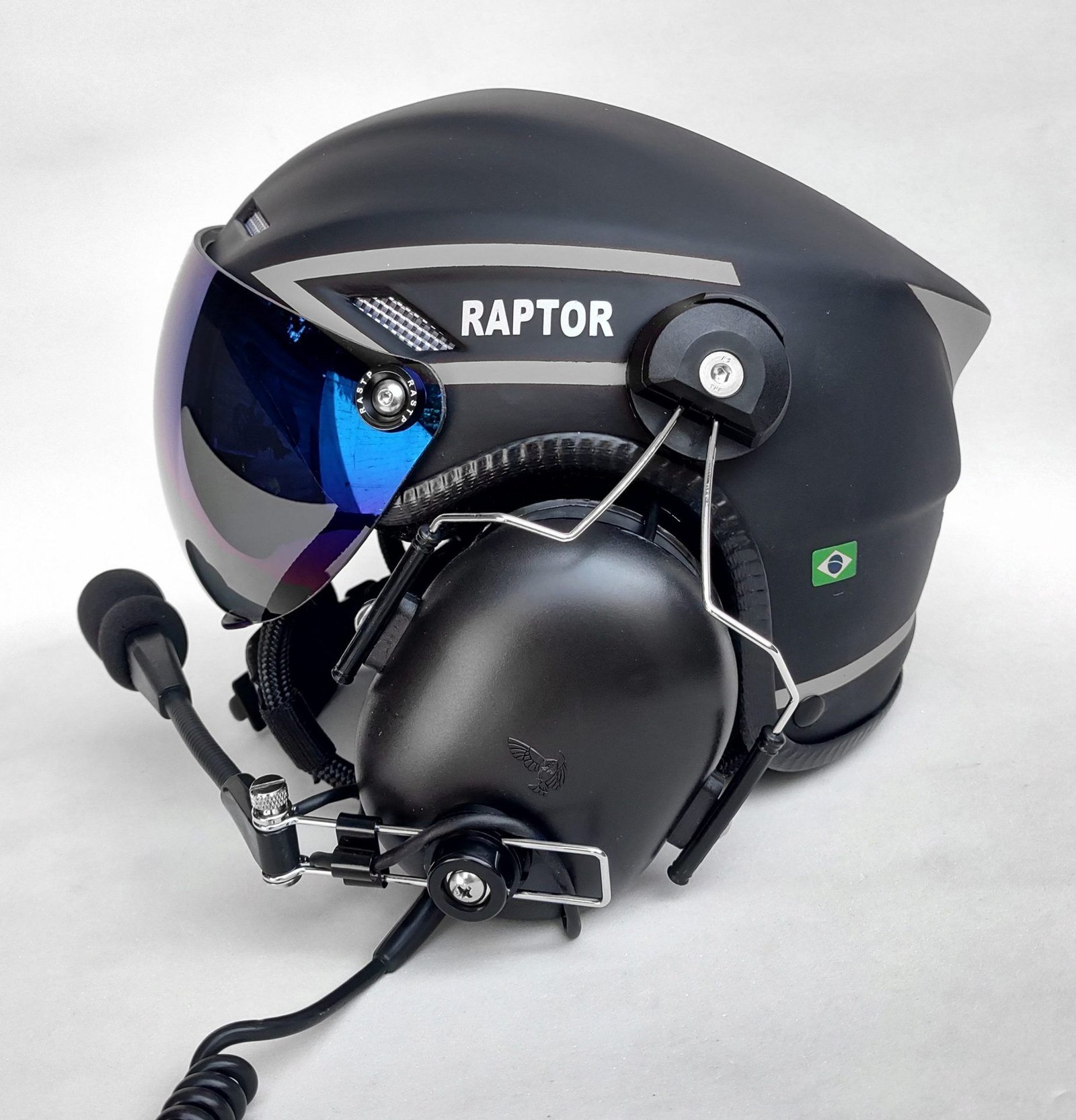 CAPACETE RAPTOR PLUS PINTURA PRETO FOSCO COM FAIXAS CINZA