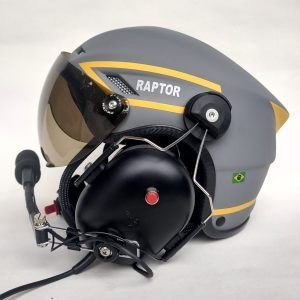 CAPACETE RAPTOR PLUS PINTURA CINZA FOSCO COM FAIXAS AMARELO